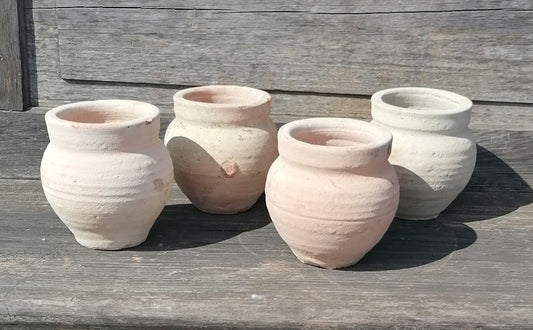 B-Ware !! 4er Set kleine rustikale Blumentöpfe  ø 13 cm Terracotta Terrakotta Pflanztopf Übertopf Bonsaischale Kaktus