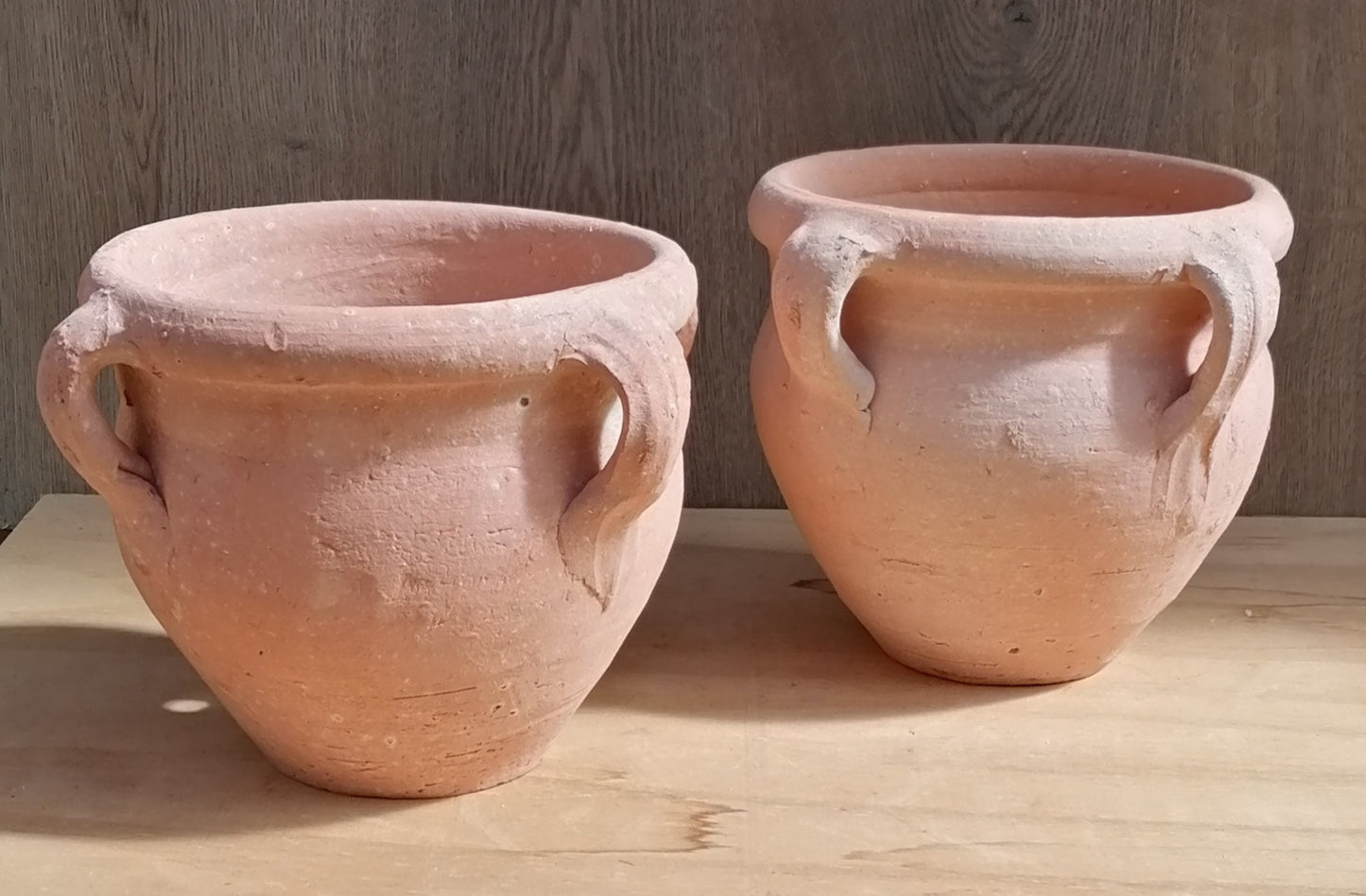 2er Set Blumentöpfe 19 cm Durchmesser aus rötlichen Terracotta, Pflanztopf, Übertopf