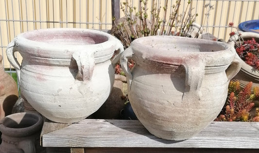 2er Set rustikal handgearbeitete Pflanztöpfe ø ca. 20 cm mit 4 Henkel aus Terracotta Terrakotta