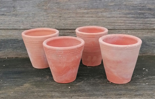 2.Wahl !! 4er Set Kleine rustikale rote Töpfe ca. 13 cm hoch aus Terracotta Terrakotta Vasen Blumentopf Pflanztopf