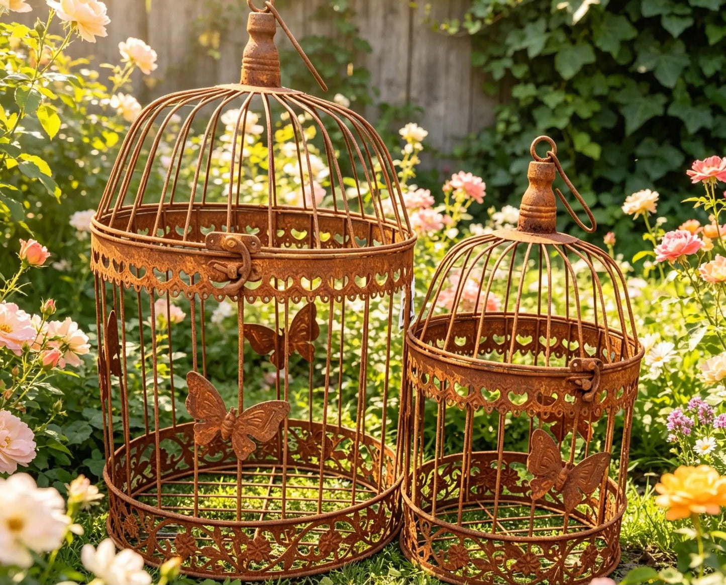 NEU !! Vogelkäfig ca. 47 cm hoch mit Schmetterlingen aus Metall in Rostoptik , Voliere , Käfig