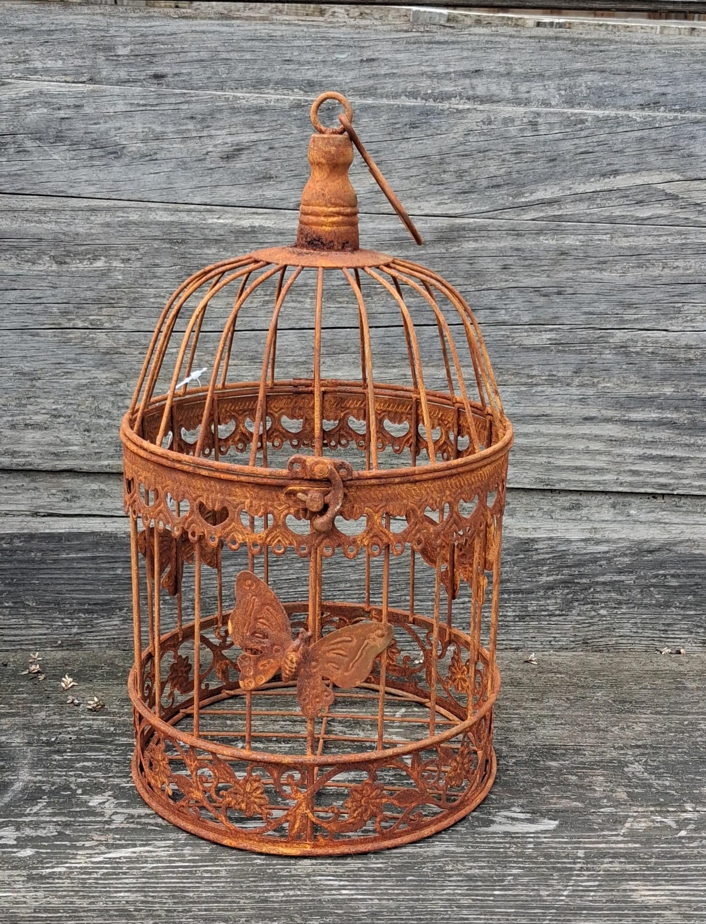 NEU !! Vogelkäfig ca. 37 cm hoch mit Schmetterlingen aus Metall in Rostoptik , Voliere , Käfig