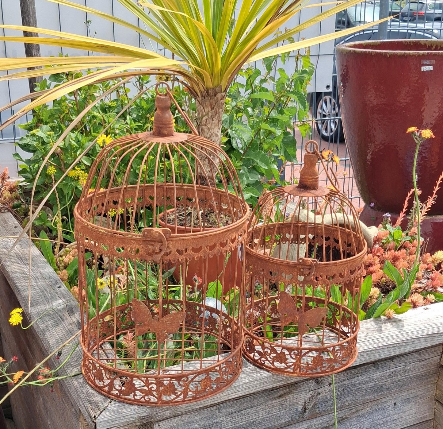 NEU !! Vogelkäfig ca. 47 cm hoch mit Schmetterlingen aus Metall in Rostoptik , Voliere , Käfig