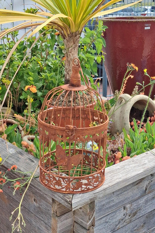 NEU !! Vogelkäfig ca. 37 cm hoch mit Schmetterlingen aus Metall in Rostoptik , Voliere , Käfig