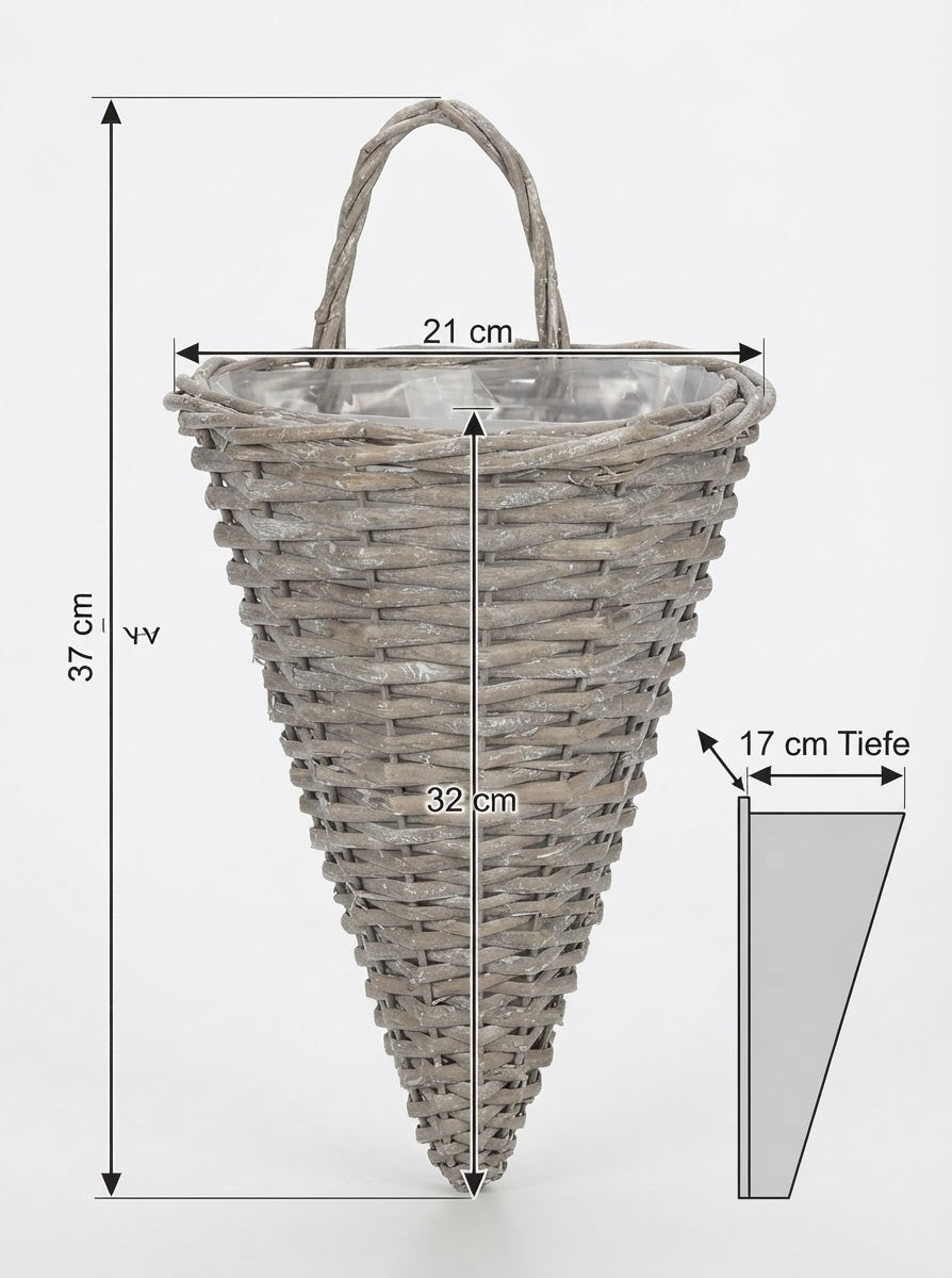 Spitzer Wandkorb zum Hängen  ca. 37 cm lang  aus Weide Hängekorb Hängeampel Pflanzkorb
