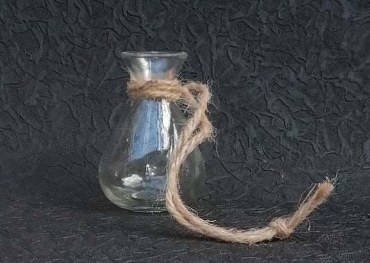 Dekoglas Glasvase ca. 10 cm hoch mit Juteband