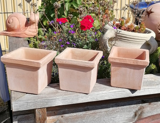 3er Set Kleine Blumentöpfe ca. 11,5 cm breit aus Terracotta, Pflanzgefäß