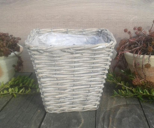 Pflanzkorb 19 x 19 cm quadratisch Weide grau-beige Pflanzgefäß Blumentopf