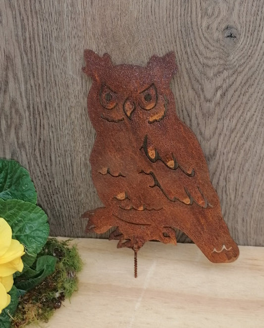 Eule zum Einschrauben ca. 22 cm hoch aus Metall in Edelrost Baumdeko Herbst Winter