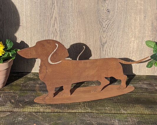 Hund - Dackel ca. 50 cm breit aus Metall in Edelrost Haustier
