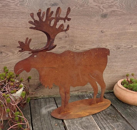 Elch Rentier 40 cm hoch aus Metall in Edelrost, Weihnachtsdeko