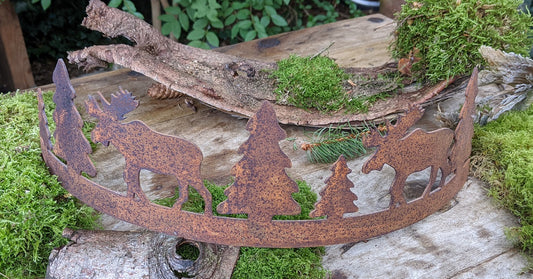 Deko Halbring Elch 40 cm breit aus Metall in Edelrost Advent Weihnchtszeit