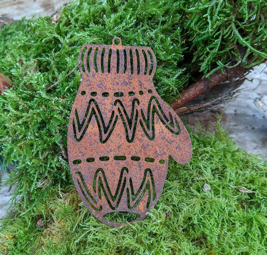 Handschuh 10 cm hoch aus Metall in Edelrost, Weihnachtsbaumschmuck Winter Advent Anhänger