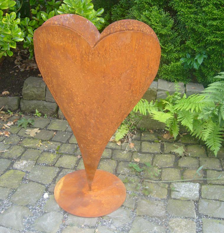 Herz auf Platte, 60 cm hoch, bepflanzbar, sehr robust aus Metall in Edelrost, Muttertag Hochzeit Liebe Valentinstag