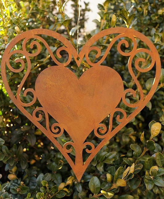 Herz filigran zum Hängen ca. 15 cm hoch aus Metall in Edelrost, Fensterdeko Hochzeit