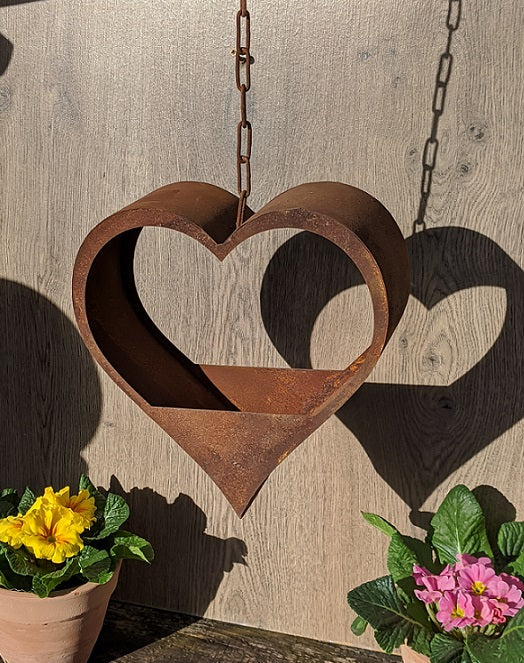 Herz ca. 25 cm breit aus Metall in Edelrost mit Kette, Hängeampel, bepflanzbar