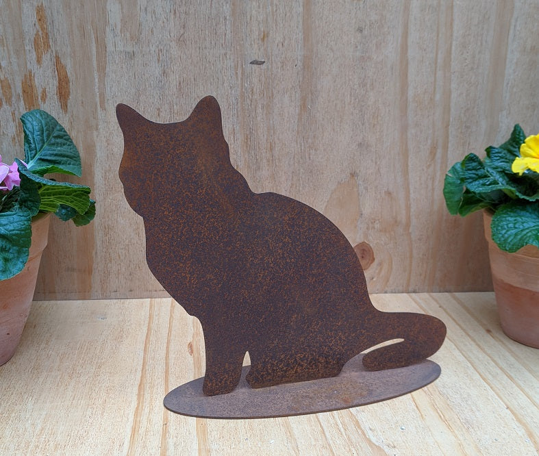 Katze ca. 24 cm breit aus Metall in Edelrost Haustier Dekoration für Garten und Wohnung