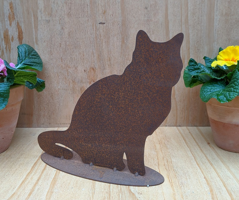 Katze ca. 24 cm breit aus Metall in Edelrost Haustier Dekoration für Garten und Wohnung