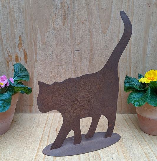 Katze ca. 25 cm breit aus Metall in Edelrost Haustier