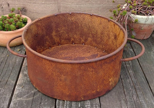 Topf ø 30 cm zum Bepflanzen, sehr robust, aus Metall in Edelrost