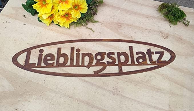 Schild " Lieblingsplatz " ca. 50 cm breit aus Metall in Edelrost Deko Tafel