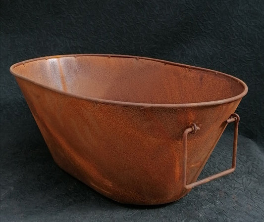 Pflanzwanne / Pflanztrog mit 2 Henkel ca. 34 cm breit aus Metall in Edelrost Pflanzgefäß Blumentopf