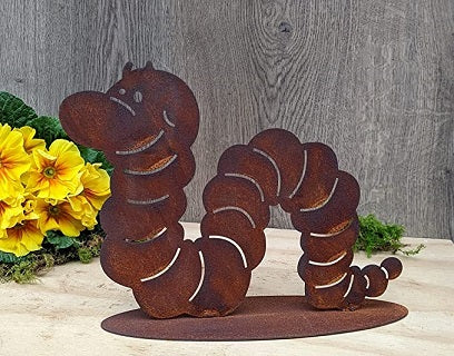 Wurm / Regenwurm ca. 28 cm breit aus Metall in Edelrost Deko Herbst Winter Wald Tier