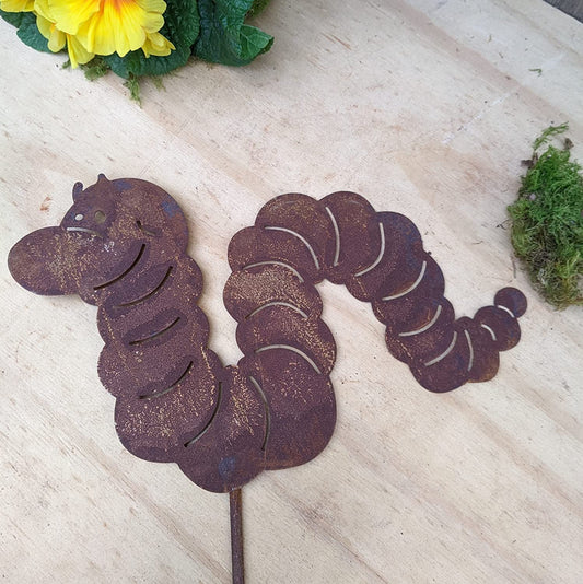 Blumenstecker Wurm / Regenwurm ca. 67 cm Gesamtlänge aus Metall in Edelrost Deko Herbst Winter Wald Tier