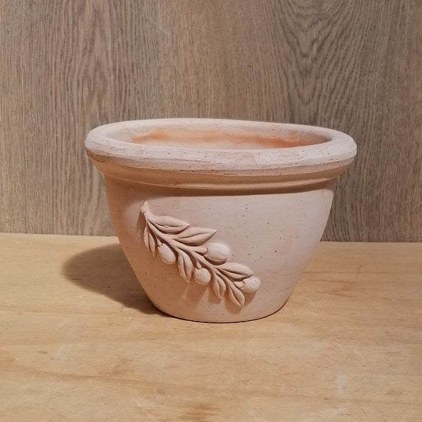 Blumentopf ø ca. 19 cm mit Olivendekor aus Terracotta, Pflanztopf