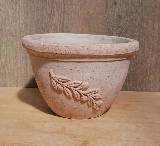 Blumentopf ø ca. 28 cm mit Olivendekor aus Terracotta, Pflanzgefäß
